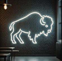 Load image into Gallery viewer, Bison neon sign, bison LED sign, buffalo LED light, neon buffalo light, bison silhouette neon, glowing bison sign, buffalo outline neon, neon buffalo wall art, bison head neon sign