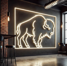 Load image into Gallery viewer, Bison neon sign, bison LED sign, buffalo LED light, neon buffalo light, bison silhouette neon, glowing bison sign, buffalo outline neon, neon buffalo wall art, bison head neon sign