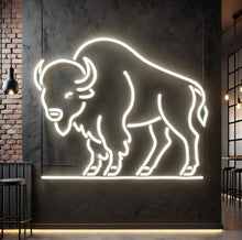 Load image into Gallery viewer, Buffalo neon sign, bison LED sign, buffalo LED light, neon buffalo light, bison silhouette neon, glowing bison sign, buffalo outline neon, neon buffalo wall art, bison head neon sign