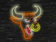 Load image into Gallery viewer, Bull's head neon sign, Open Mouth Bull Head Sign, Cowboy Decor Neon Sign, Neon Ranch Theme Decor, Cowboy Bar Neon, texas neon 45in