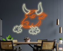 Load image into Gallery viewer, Bull Head Neon sign, Longhorn Neon Sign, Texas LongHorn Sign, Cow Neon Sign, Western Cowboy Bull neon sign, Neon Rodeo, western neon