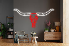 Load image into Gallery viewer, Bull scull neon sign, longhorn scull neon sign, bull scull neon light, Cow scull neon sign, Neon bull scull head sign, Western-themed neon sign, texas neon sign