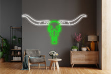Load image into Gallery viewer, Bull scull neon sign, longhorn scull neon sign, bull scull neon light, Cow scull neon sign, Neon bull scull head sign, Western-themed neon sign, texas neon sign
