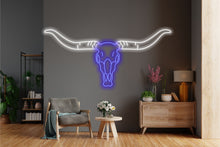 Load image into Gallery viewer, Bull scull neon sign, longhorn scull neon sign, bull scull neon light, Cow scull neon sign, Neon bull scull head sign, Western-themed neon sign, texas neon sign