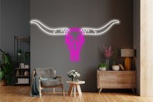 Load image into Gallery viewer, Bull scull neon sign, longhorn scull neon sign, bull scull neon light, Cow scull neon sign, Neon bull scull head sign, Western-themed neon sign, texas neon sign