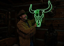 Load image into Gallery viewer, Bull skull neon sign, Bull Horns neon sign, Bull skull light up, Cowboy neon sign, texas neon sign