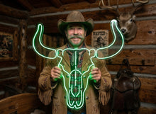 Load image into Gallery viewer, Bull skull neon sign, Bull Horns neon sign, Bull skull light up, Cowboy neon sign, texas neon sign