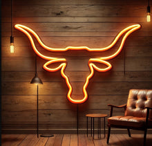 Load image into Gallery viewer, Bull neon sign, longhorn neon sign, bull neon light, Cow neon sign, Neon bull head sign, Western-themed neon sign, texas neon sign