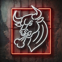 Load image into Gallery viewer, Angry Bull Framed Neon Sign, Charging bull neon sign, Furious steer neon sign