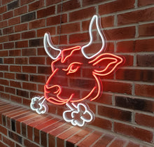 Load image into Gallery viewer, Bull Head Neon sign, Longhorn Neon Sign, Texas LongHorn Sign, Cow Neon Sign, Western Cowboy Bull neon sign, Neon Rodeo, western neon
