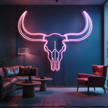 Load image into Gallery viewer, Longhorn Bull Skull neon sign, Texas Skull neon sign, Western Longhorn neon sign