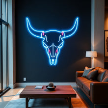 Load image into Gallery viewer, Texas Longhorn Skull neon sign, Bull Horn Skull neon sign, Cowboy Skull neon sign