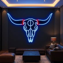 Load image into Gallery viewer, Bull Horns Skull neon sign, Southwest Skull neon sign, Longhorn Western neon sign