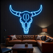 Load image into Gallery viewer, Bull skull neon sign, Bull Horns neon sign, Bull skull light up, Cowboy neon sign, texas neon sign
