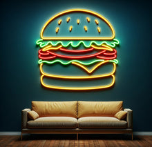 Load image into Gallery viewer, Burger Neon sign, hamburger Neon Sign, Fast Food neon Sign, Kitchen Wall Decor, bar neon sign