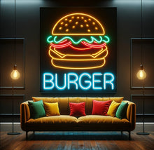Load image into Gallery viewer, Burger Neon sign, hamburger Neon Sign, Fast Food neon Sign, Kitchen Wall Decor, burger text neon sign