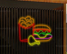 Load image into Gallery viewer, Burger Neon Sign, burger and chicken nuggets neon sign, food neon light