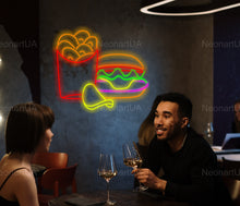Load image into Gallery viewer, Burger Neon Sign, burger and chicken nuggets neon sign, food neon light