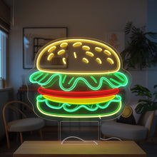 Load image into Gallery viewer, Burger Neon sign, hamburger Neon Sign, Fast Food neon Sign, Kitchen Wall Decor, cheeseburger neon sign