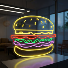 Load image into Gallery viewer, Burger Neon sign, hamburger Neon Sign, Fast Food neon Sign, Kitchen Wall Decor, cheeseburger neon sign