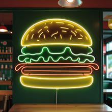 Load image into Gallery viewer, Burger Neon sign, hamburger Neon Sign, Fast Food neon Sign, Kitchen Wall Decor, cheeseburger neon sign