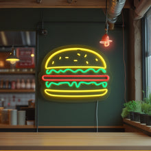Load image into Gallery viewer, Burger Neon sign, hamburger Neon Sign, Fast Food neon Sign, Kitchen Wall Decor, cheeseburger neon sign