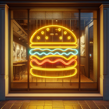 Load image into Gallery viewer, Burger Neon sign, hamburger Neon Sign, Fast Food neon Sign, Kitchen Wall Decor, cheeseburger neon sign