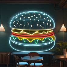 Load image into Gallery viewer, Burger Neon sign, hamburger Neon Sign, Fast Food neon Sign, Kitchen Wall Decor, cheeseburger neon sign