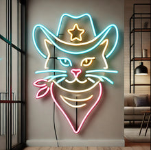 Load image into Gallery viewer, Cowboy Cat Neon Sign, Western kitten neon sign, Rodeo cat neon sign Multicolor