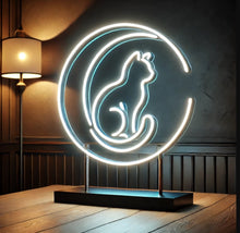 Load image into Gallery viewer, Cat on Moon Neon Sign, Crescent moon cat neon sign, Celestial feline neon sign
