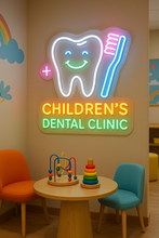 Load image into Gallery viewer, Kids Dental Clinic neon sign, Tooth And Toothbrush neon sign, Pediatric Dentistry neon sign Multicolor