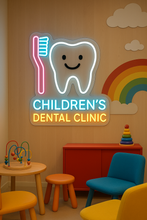 Load image into Gallery viewer, Pediatric Dental Clinic neon sign, Children’s Dentist neon sign, Tooth Care neon sign Multicolor