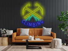 Load image into Gallery viewer, Сlimbing logo neon sign, Neon sign for rock climbers, Neon light for climbing enthusiasts, Climber's neon sign, Neon for rock climbing fans Blue