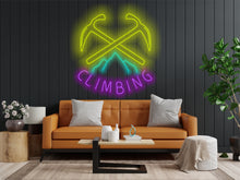 Load image into Gallery viewer, Сlimbing logo neon sign, Neon sign for rock climbers, Neon light for climbing enthusiasts, Climber's neon sign, Neon for rock climbing fans Purple