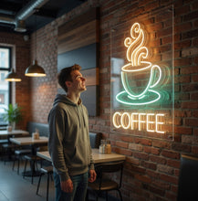 Load image into Gallery viewer, Coffee Cup neon sign, Fresh Brew neon sign, Steamy Mug neon sign