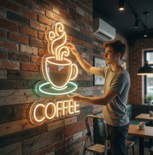 Load image into Gallery viewer, Coffee Cup neon sign, Fresh Brew neon sign, Steamy Mug neon sign