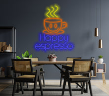 Load image into Gallery viewer, Coffee neon sign, happy espresso with coffee cup led light, coffee cup neon sign, neon coffee ideas, Coffee Shop Neon Sign