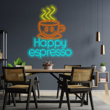 Load image into Gallery viewer, Coffee neon sign, happy espresso with coffee cup led light, coffee cup neon sign, neon coffee ideas, Coffee Shop Neon Sign