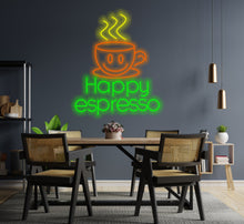 Load image into Gallery viewer, Coffee neon sign, happy espresso with coffee cup led light, coffee cup neon sign, neon coffee ideas, Coffee Shop Neon Sign