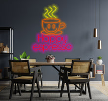 Load image into Gallery viewer, Coffee neon sign, happy espresso with coffee cup led light, coffee cup neon sign, neon coffee ideas, Coffee Shop Neon Sign