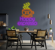 Load image into Gallery viewer, Coffee neon sign, happy espresso with coffee cup led light, coffee cup neon sign, neon coffee ideas, Coffee Shop Neon Sign