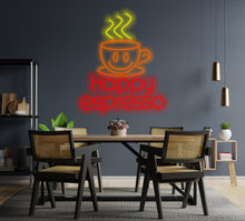 Load image into Gallery viewer, Coffee neon sign, happy espresso with coffee cup led light, coffee cup neon sign, neon coffee ideas, Coffee Shop Neon Sign
