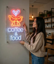 Load image into Gallery viewer, Neon sign coffee and food, neon sign for cafe, neon sign for fast food, neon sign for street food