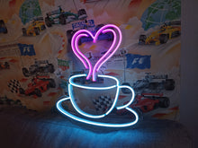 Load image into Gallery viewer, Coffee Cup Neon Sign with Heart Steam – Cozy Cafe LED Neon Wall Decor, Coffee Lover Gift 20in turquoise