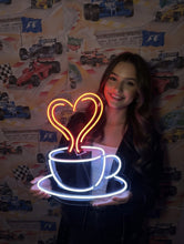 Load image into Gallery viewer, Coffee Cup Neon Sign with Heart Steam – Cozy Cafe LED Neon Wall Decor, Coffee Lover Gift White
