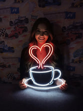 Load image into Gallery viewer, Coffee Cup Neon Sign with Heart Steam – Cozy Cafe LED Neon Wall Decor, Coffee Lover Gift