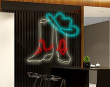 Load image into Gallery viewer, Cowboy Boots and Hat neon sign, Cowboy Boots Neon Sign, Cowboy Hat Led Sign, Cowboy Led Lights
