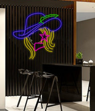 Load image into Gallery viewer, Cowgirl neon sign, girl in a cowboy hat led neon light,woman with a star earring light up sign