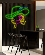 Load image into Gallery viewer, Cowgirl neon sign, girl in a cowboy hat led neon light,woman with a star earring light up sign