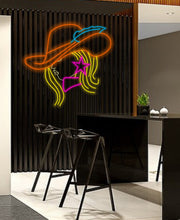 Load image into Gallery viewer, Cowgirl neon sign, girl in a cowboy hat led neon light,woman with a star earring light up sign